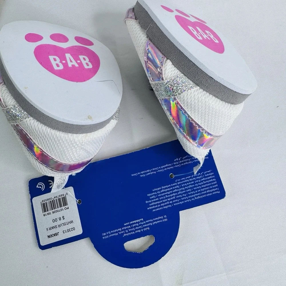Build-A-Bear Workshop Silver & White Shoe Sneakers II JSKXIN 023513 New‎ On Card